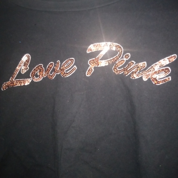 Victoria Secret PINK T Shirt L Black Gold Sequin Bling Logo Campus Tee Cropped - Picture 2 of 6